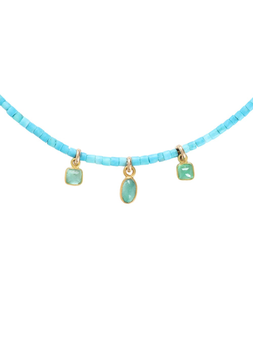 Turquoise, Emerald & 14K Gold Necklace